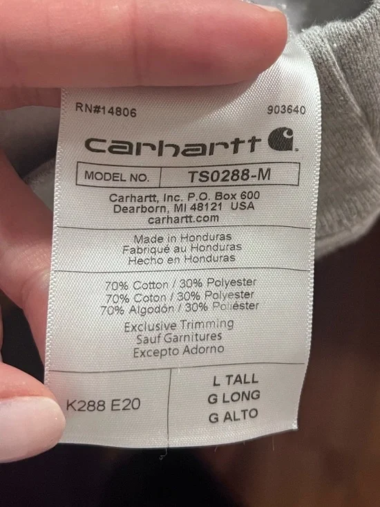 Carhartt Men's Heather Gray Pullover Hoodie with Black Sleeve Logo L Tall - Picture 4 of 4